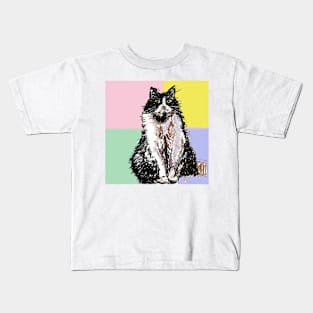 Tuxedo Cat Cute Drawing - on Pastel Rainbow Kids T-Shirt